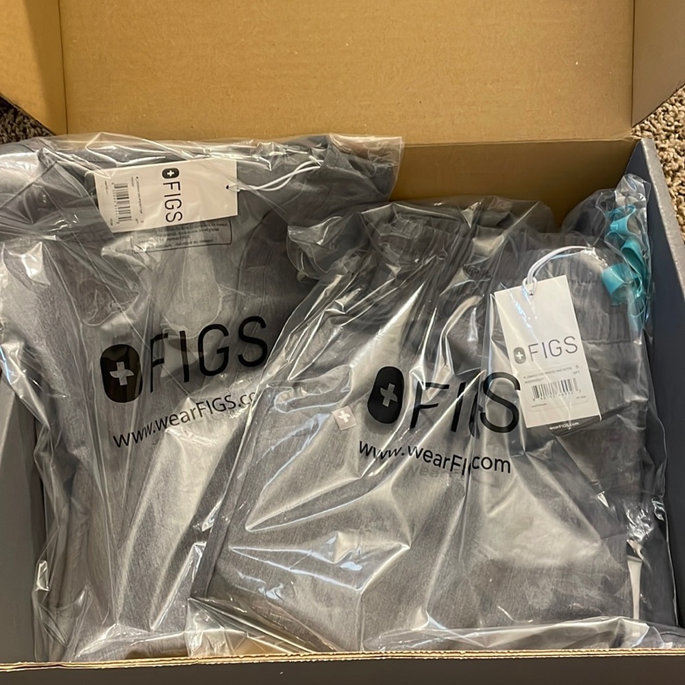 NWT still-boxed gray FIGS scrubs